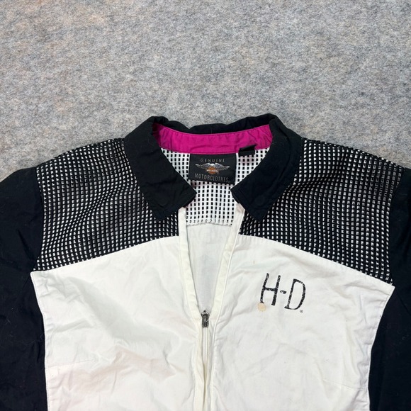 Genuine Harley Davidson Motorclothes Black White Zip Up Short Sleeve Shirt XL - Picture 1 of 6